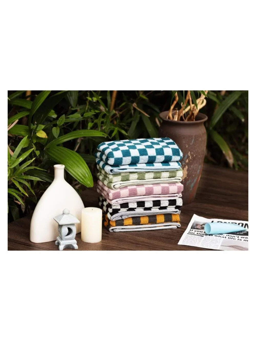 100% Cotton Hand Towels 5 Pack Soft Absorbent Checkered 13x29